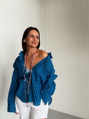 Рубашка трансформер в клетку сине-голубая