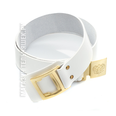 Купить Ремень кожаный парадный Белый с латунной пряжкой Герб РФ в Магазине тельняшек