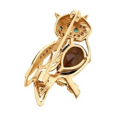 74-00008 - Брошь СОВА из золота с бриллиантами и раухтопазом