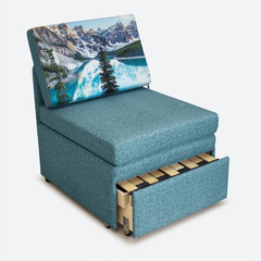 Кресло-кровать "Миник", велюр Rich Biruza, купон "Пейзаж"