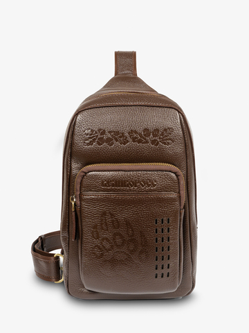 Кожаная сумка через плечо коричневого цвета