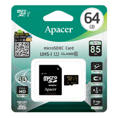 Карта памяти Apacer AP64GMCSX10U1-R 64GB + адаптер