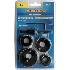 Набор HCS коронок ПРАКТИКА  4 шт 32, 35, 44, 54 мм + адаптер (773-255)