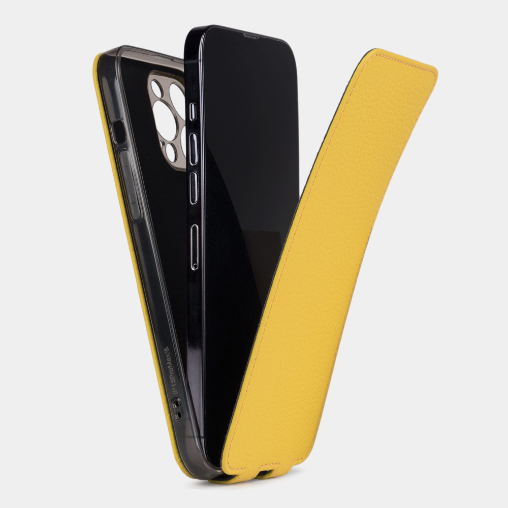 Чехол для iPhone 13 Pro Max из кожи теленка, желтого цвета