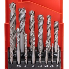 Набор метчиков машинных M3 -M12 HSSE DIN371/376 (Винт., C/2,5P, R35, + сверла) 14пр Bucovice 104004