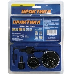 ОптСнабТорг | Набор HCS коронок ПРАКТИКА  8 шт 19,22,25,29,38,44,51,64мм +2адаптера (773-262)