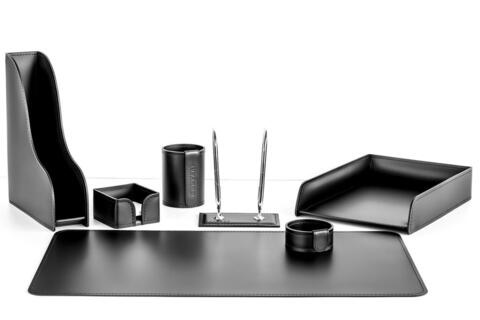 Настольный набор 7 предметов из кожи цвет черный №154