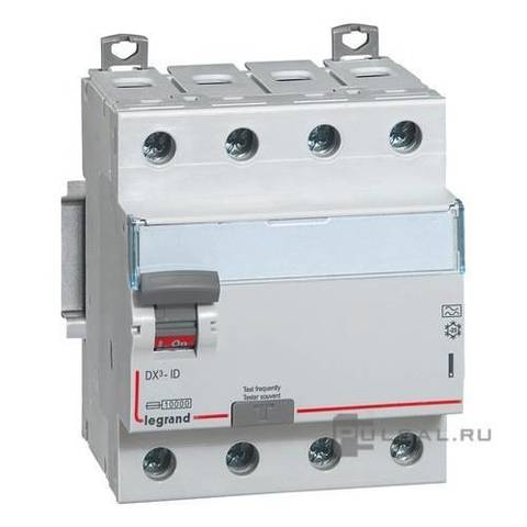 Выключатель дифференционного тока УЗО ВДТ DX-ID - 4П - 400 В~ - 25 А - тип AC - 30 мА - 4 модуля. Legrand (Легранд). 411702