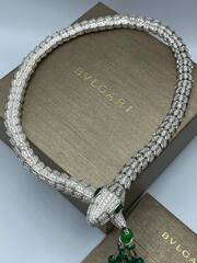 85021 - Колье ГОЛОВА ЗМЕИ из стали с подвеской кисточкой с изумрудными фианитами, коллекция SERPENTI