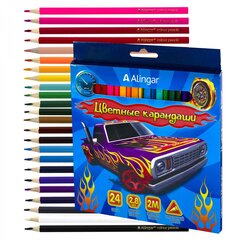 
          Карандаши цветные Alingar 24 цв., "Машины" деревянные, трехгранные, заточенные, грифель 2.8 мм, картон. уп., европодвес