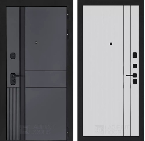 Входная металлическая дверь Лабиринт Эволаб Велютто Оскуро 10 Белый софт рельеф, продольный молдинг