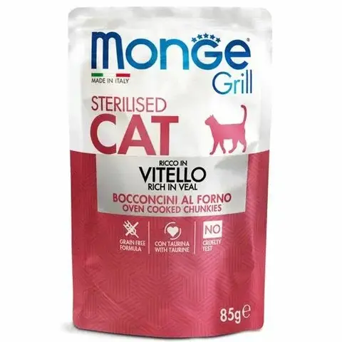 Monge Grill влажный корм для стерилизованных кошек, кусочки в желе, итальянская телятина 85г
