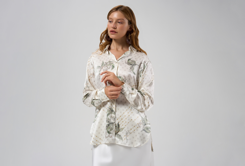Рубашка шелковая женская Mollen Ландыши жемчужно-белая