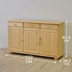 Тумба Лена трехдверная из сосны, с ящиками (нижняя часть буфета Лена), прозрачный лак