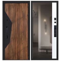 Купить Входная дверь Сапсан шагрень чёрная дуб старый ПВХ белый матовый с зеркалом и электронным замком