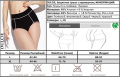 Защитные менструальные трусики Dulcie, размерная таблица