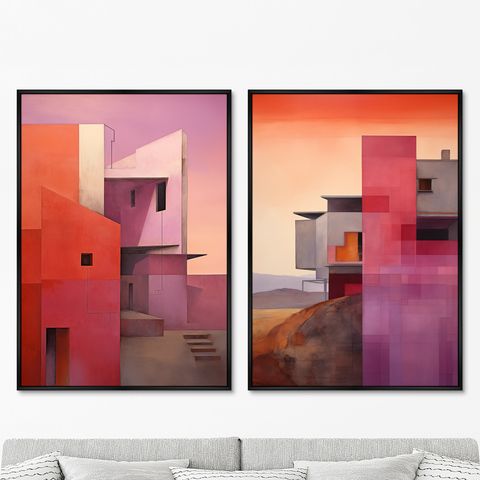 ArtNoMore - Набор из 2-х репродукций картин на холсте Buildings, after sunset, 2024г.