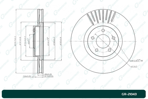 Диск тормозной вентилируемый G-brake  GR-21043