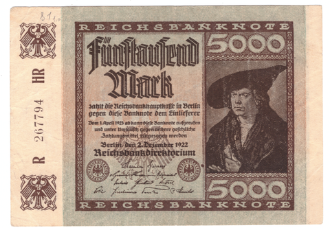 Германия. Рейхсбанк. 5 000 марок 1922.