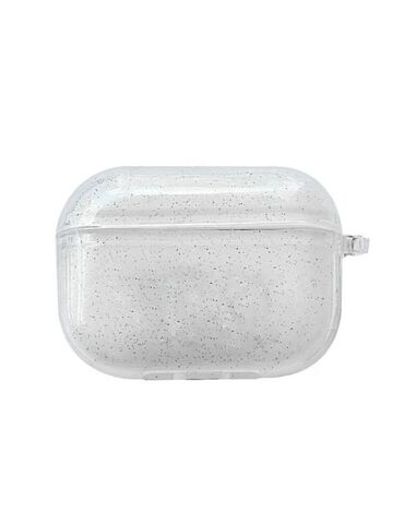 Силиконовый чехол с карабином держателем для AirPods 3 2021 прозрачный с блестками/ Кейс футляр для Аирподс