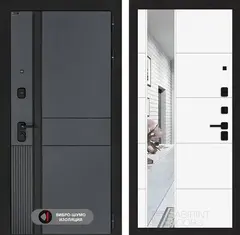 Входная металлическая дверь с зеркалом Лабиринт Evolab (Эволаб) Velluto Oscuro узкое зеркало 19 Белый софт (матовый, без текстуры)
