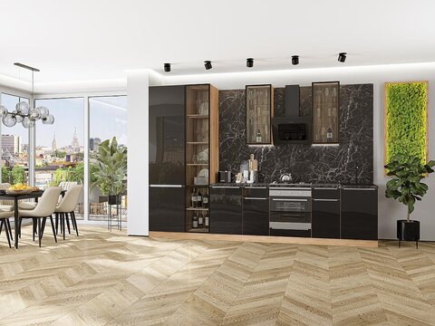 Прямая модульная кухня Фьюжн-08 Anthracite - Дуб Вотан 2340*3400*600