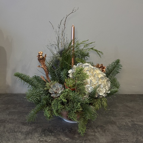 Рождественская композиция с суккулентами и свечой