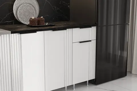 Кухня Виктория 2,0м (490) (Пластер Бьянко, Графит (Кастилло темный))