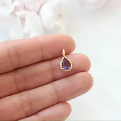 Подвеска Капля с тёмно-сиреневым фианитом, 15*8 мм, позолота, П413