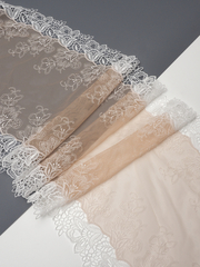 Кружево вышивка на сетке бежевая с белым неэластичная ширина 25 см
