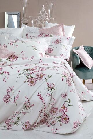 Постельное белье 2 спальное евро Blumarine Armonia 16 белый с розовым