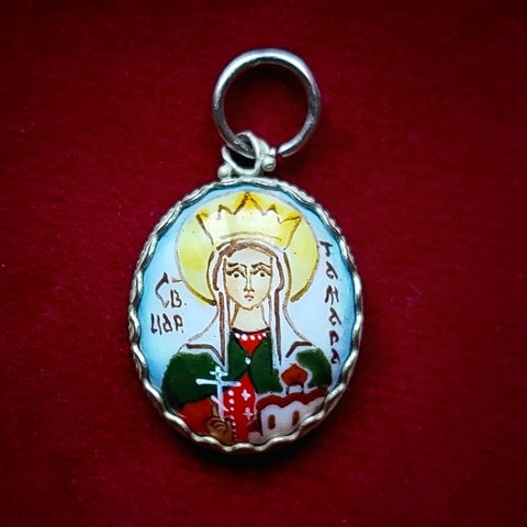 Икона с финифтью святая Тамара кулон ручная роспись