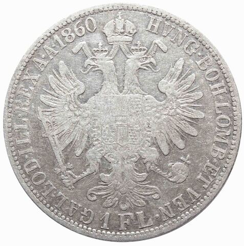 1 флорин 1860 год, Австрия. VF+
