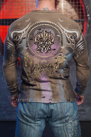 Remetee | Пуловер мужской Santa Muerte RM184 от Affliction коричневый спина