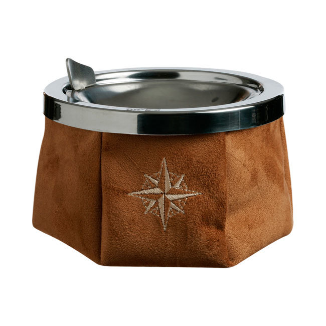 ASHTRAY WITH LID, SIMIL SUEDE CAMEL, WINDPROOF