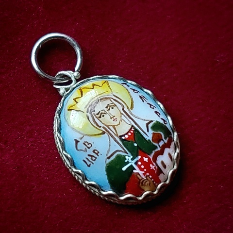 Икона с финифтью святая Тамара кулон ручная роспись