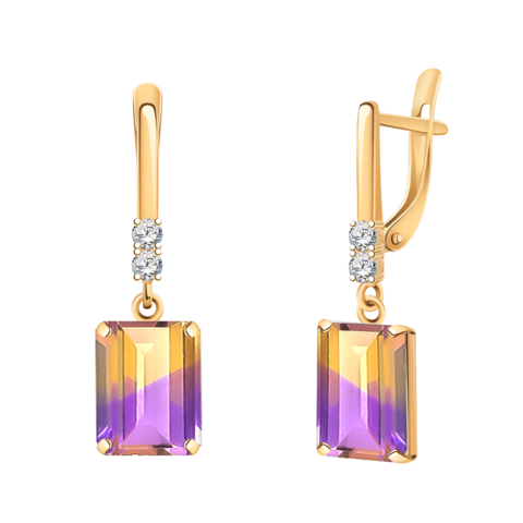 90003с- Серьги из золота 585 пробы с крупными аметринами