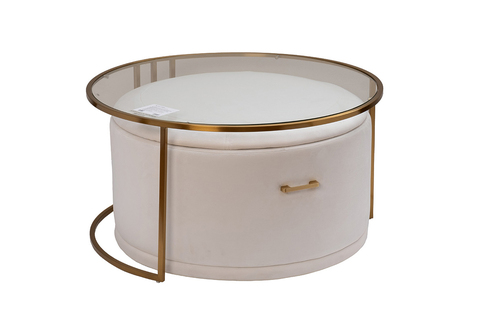 Стол журнальный с пуфом и стеклянной столешницей 47x84см Garda Decor бежевый/золото