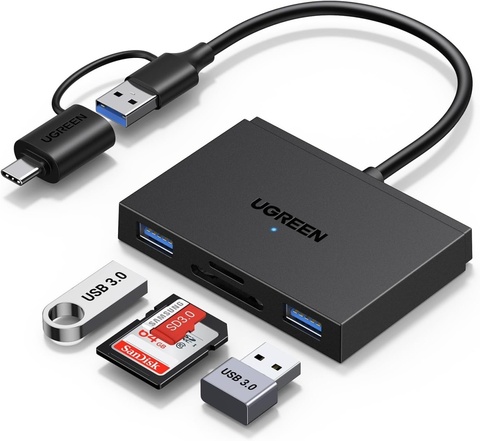 Картридер UGREEN CM812 (45167) 4-в-1 MicroSD SD Card Reader, черный