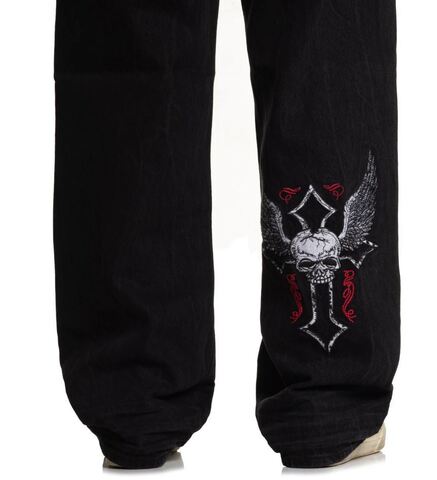Affliction | Джинсы мужские Wide Leg Live Fast Black Jeans 110WL203 вышивка сзади снизу