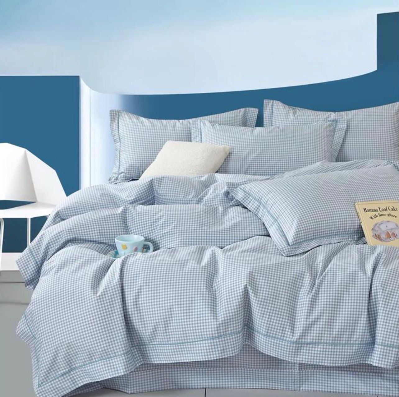 Комплект Полуторка JK Сатин Голубой клетка