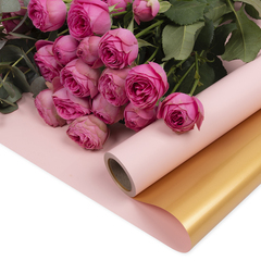 Упаковочная пленка/для цветов, Двухсторонняя матовая, Светло-розовый/Золото, 65 мкм, 0,57*10 м