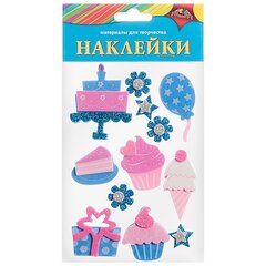 
          Декоративные наклейки Апплика, ЭВА, "Праздничное ассорти" (торт, шарик, подарок, цветы), пакет с европодвесом