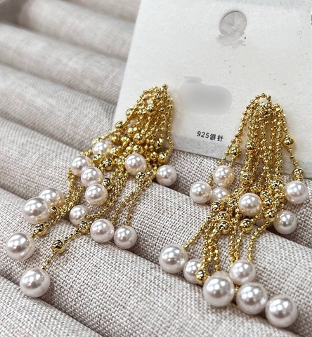 Серьги длинные с цепочками с жемчужинами