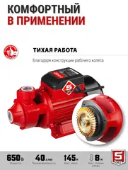 ЗУБР 650 Вт , поверхностный вихревой насос, корпус из чугуна (НС-М1-650-Ч)