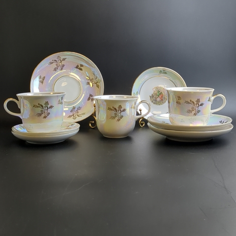 Кофейное трио на 3 персоны (9 предметов) из сервиза "Мадонна", Kahla GDR, люстр, изображение, золочение, винтаж времён 1970-1990 гг