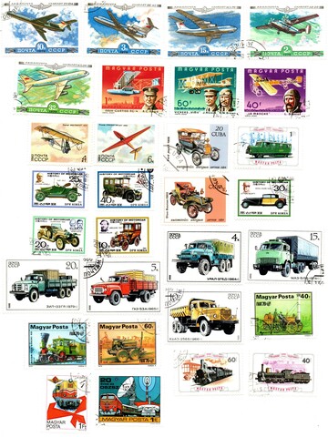 Набор марок Средства передвижения Самолеты машины поезда 30 шт. 1979,86 гг. XF