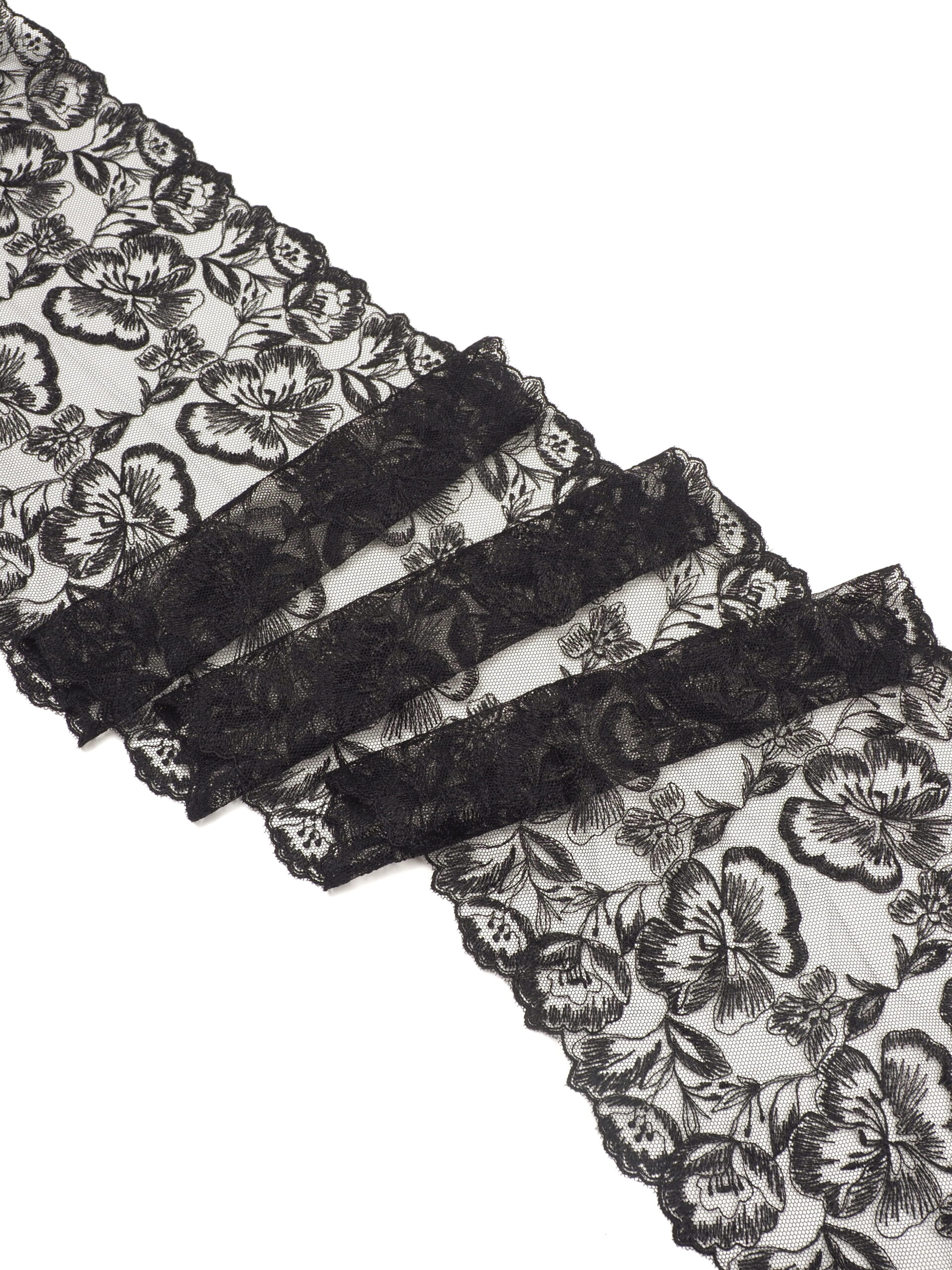 Кружево вышивка на сетке черная неэластичная ширина 22 см