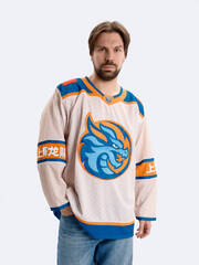 Джерси хоккейное бежевое ХК "Шанхайские Драконы", реплика с вышивками (ТМ ATRIBUTIKA&CLUB)
