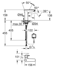 Смеситель для раковины GROHE Eurosmart с инфракрасным и рычажным управлением, питание от батареи 6V, хром (23975003)